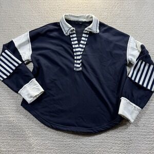 Blu‎ Pepper Navy Blue Cream Striped Rugby Pullover Mixed Media Top Large